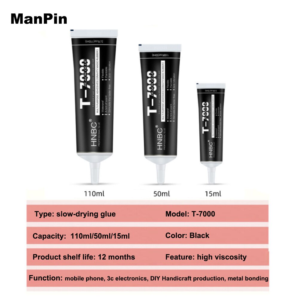 15ml t7000 schwarze klebestellen für lcd-bildschirmrückseite, akkuabdeckung, blende, rahmen, verzogene kanten, klebstoff, metall, diy-werkzeuge für tablets und mobiltelefone