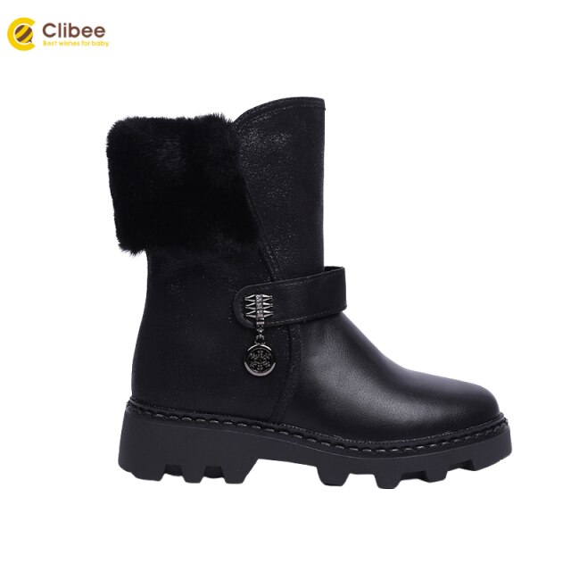 Clibee Warm Winter Kids Laarzen Meisjes Waterdichte Thicken Sole Wollen Voering Laarzen Kinderen Hoge Kalf Schoenen Met Rits Maat 32-37: BLACK / 36