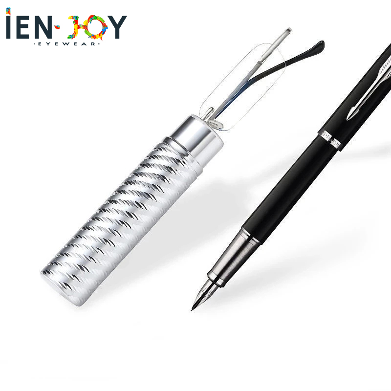 IENJOY mini przenośne okulary robić czytania małe metalowe okulary bez oprawek robić czytania z etui na długopis mini okulary robić czytania 1.0 2.0