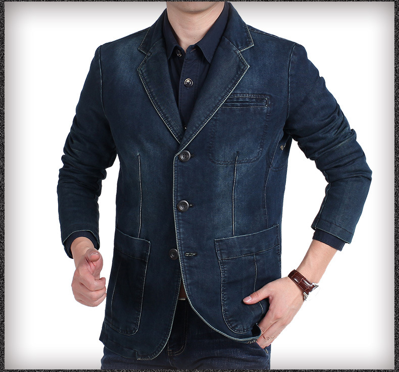 NIAN Jeep Men's Denim Casual Blazer Men Cotton Vintage Suit Jacket Male Blue Coat Denim Jacket Plus Size Jeans Blazers: blue / 4XL