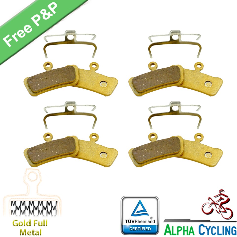 Bicycle Disc Brake Pads for SRAM Guide RSC, RS, R, Avid Trial, 4 Pistions Disc Brake, Gold Full Metal, 4 Pairs