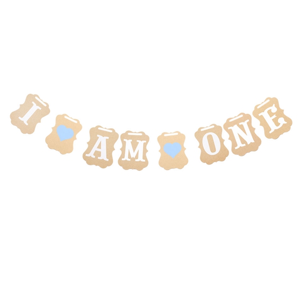 1 sæt i am one banner baby shower 1st fødselsdag gør-det-selv papir kraft baby dreng pige min første et års fødselsdagsfest dekoration forsyninger: Blå