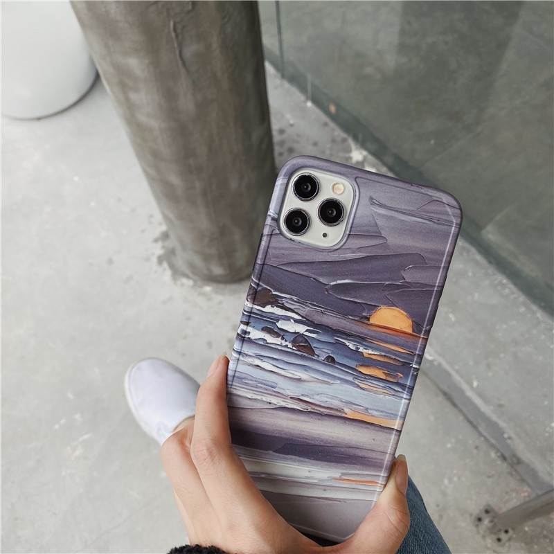 Ocean sunrise obraz olejny ramka na zdjęcia etui na telefon dla iPhone 12 11 Pro X XS Max Xr 8 7 Plus miękka IMD silikonowa tylna okładka Coque