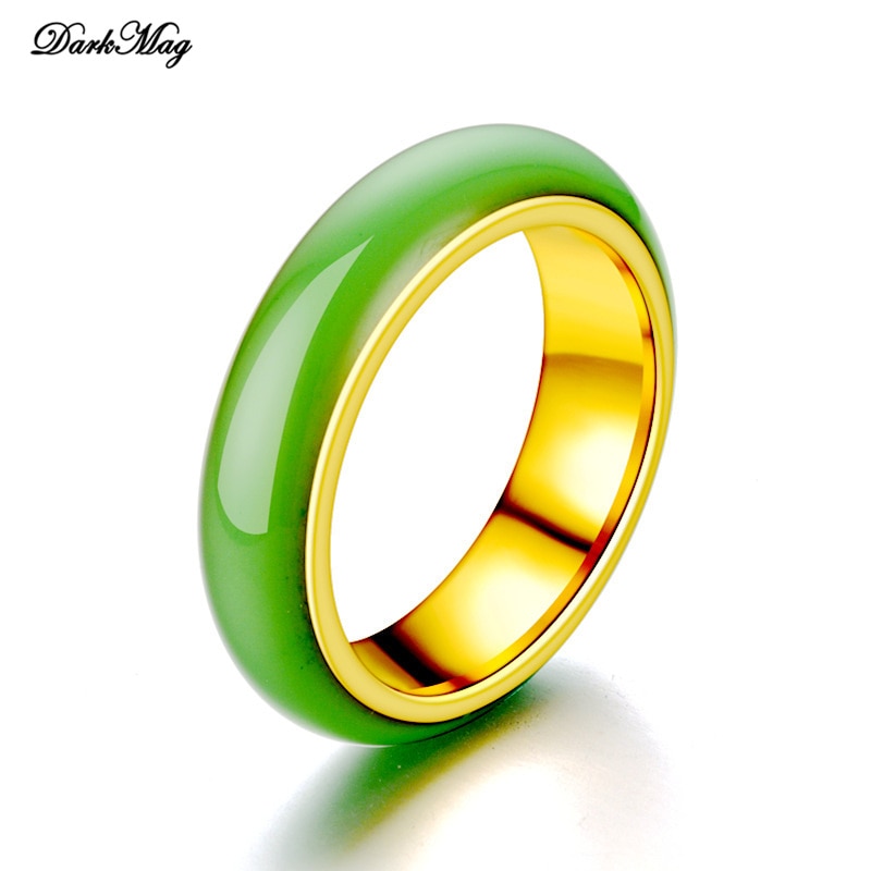 DarkMag-Anillo de Jade verde artificial para hombre y mujer, amuleto de jadeíta china, joyería inoxidable tallada a mano, artesanías,