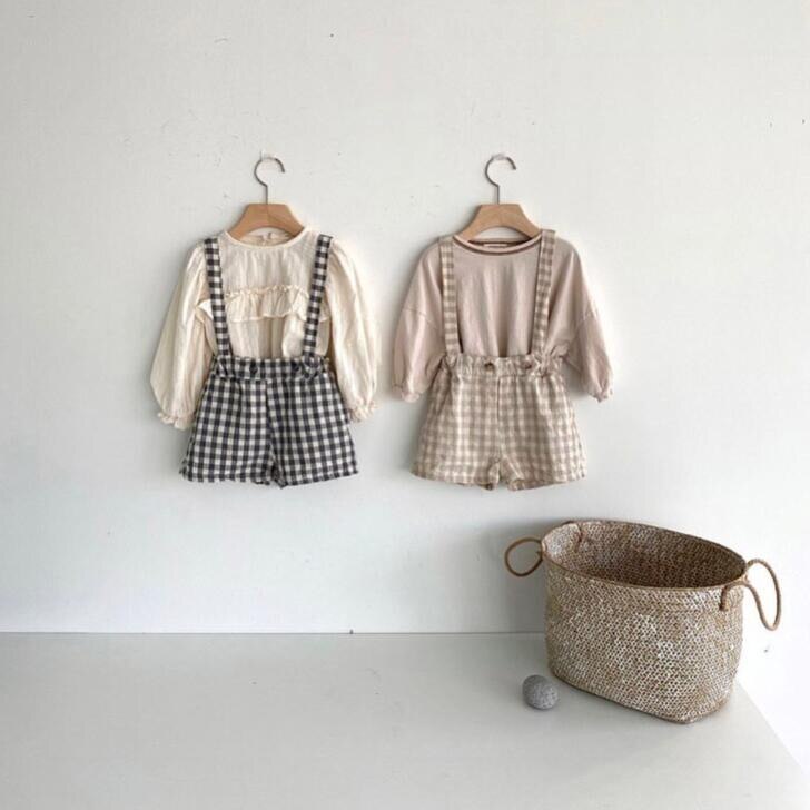 1-4Y bébé mijoter ensemble bébé garçons filles Bloomers petits garçons belle Plaid sangle salopette solide automne Bottons