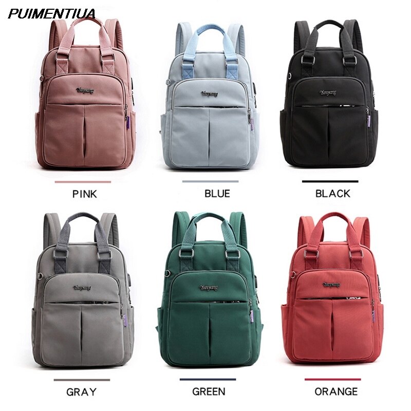 Solid Women Backpack Female Travel School Bags For Teenage College Schoolbag Nylon Solid Color High Student Bag