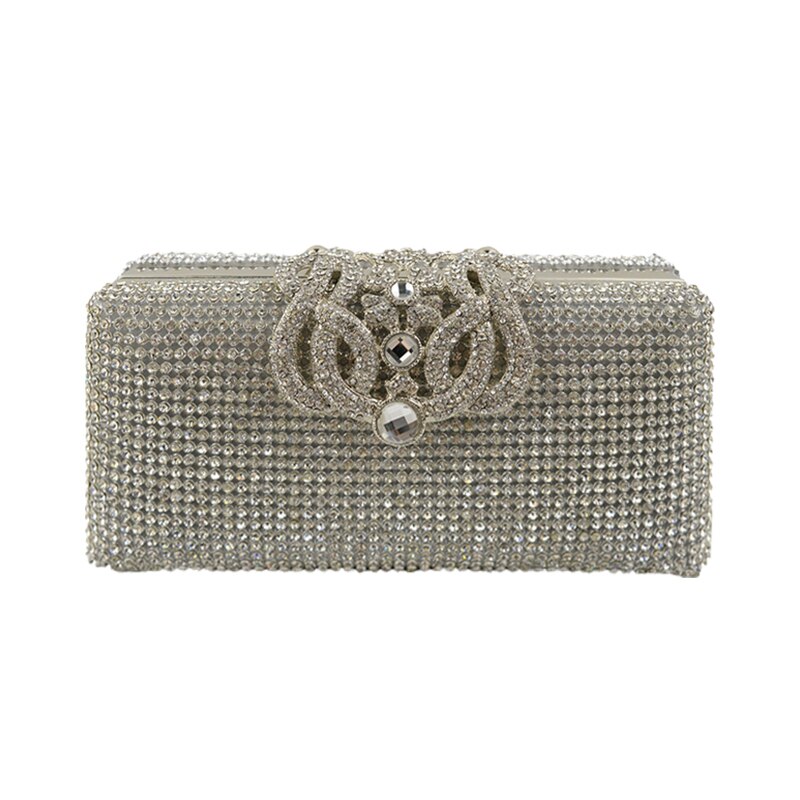 Sølv guld glitrende diamanter aftentaske clutch pung begge sider rhinestones kvinder krone clutch tasker