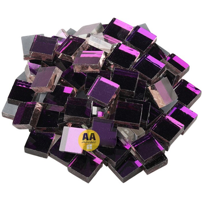 Mosaico de espejo de cristal de 100g, azulejos cuadrados pequeños a granel, suministros de artesanía de bricolaje, decoración, materiales hechos a mano: Purple