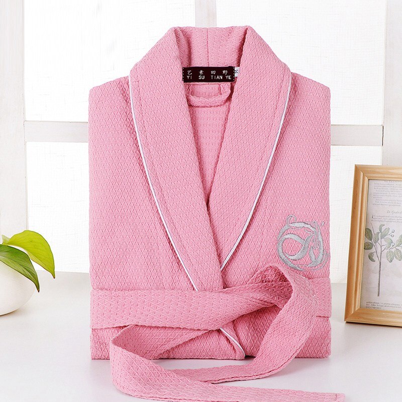Herrekåbe 100%  sommervaffel badekåbe i bomuld japansk kimono morgenkåbe mænd morgenkåbe badekåbe brudepige mænd sovekåbe: Lyserød / L (168-185cm)