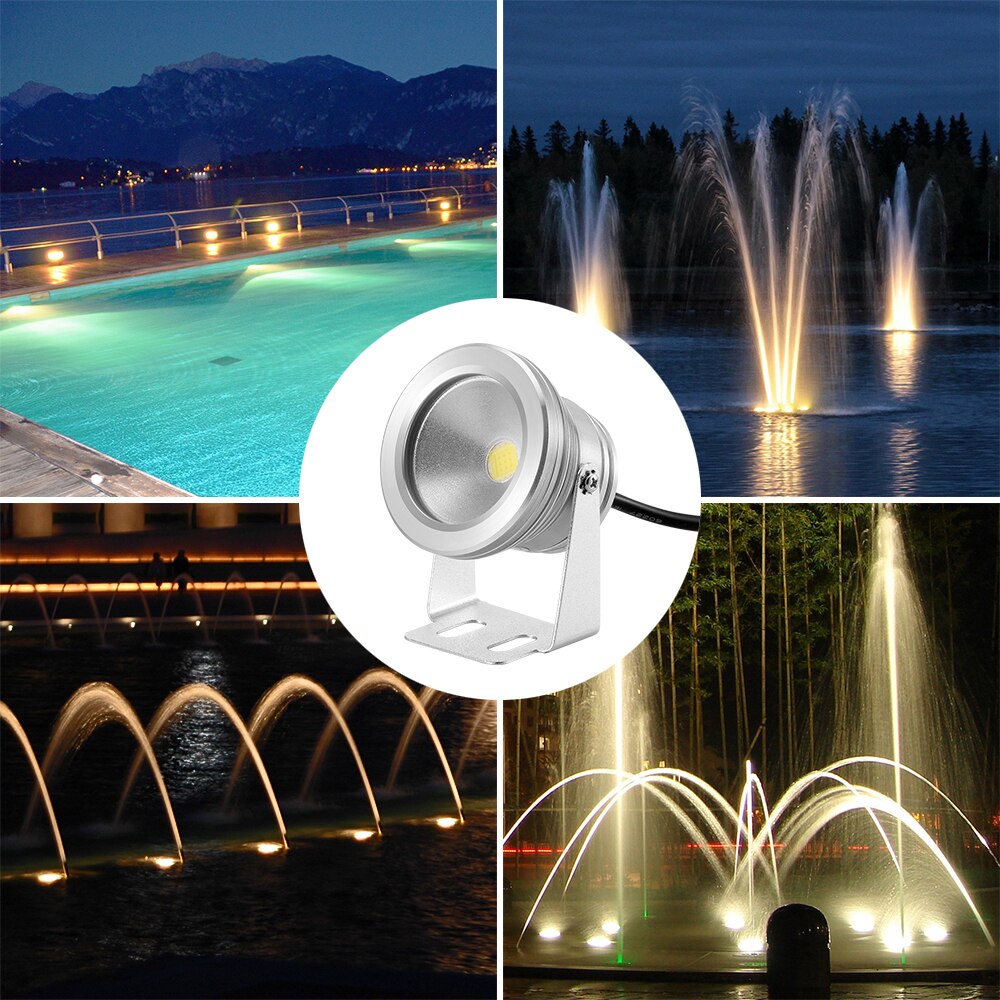 Luz LED subacuática impermeable IP65 para fuentes de piscina, estanque, jardín, acuario, 900 ~ 1000LM, Dirección de 180 grados: Sliver  warm light
