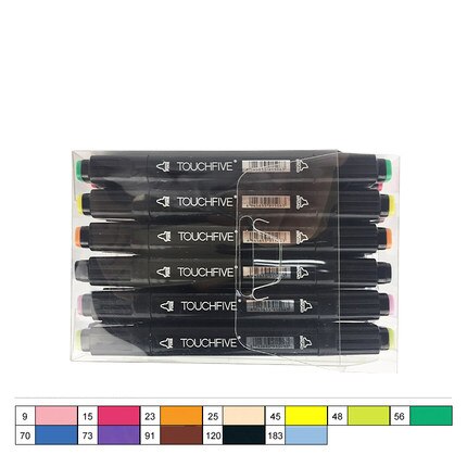 Touchcinco marcadores para desenho 12/24/30/40/60/80/168 cores ponta de escova dupla marcador de arte profissional de álcool anima: 12 Colors black