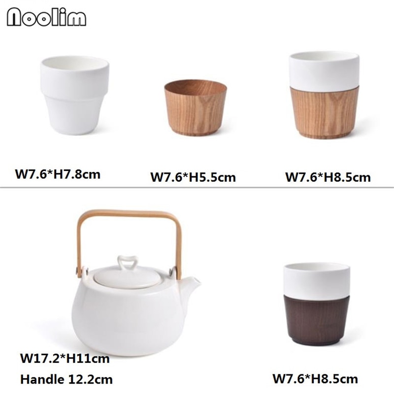 Japanese Style Handmade White Porcelain Tea Pot With Wooden Handle Concise Teaware Set