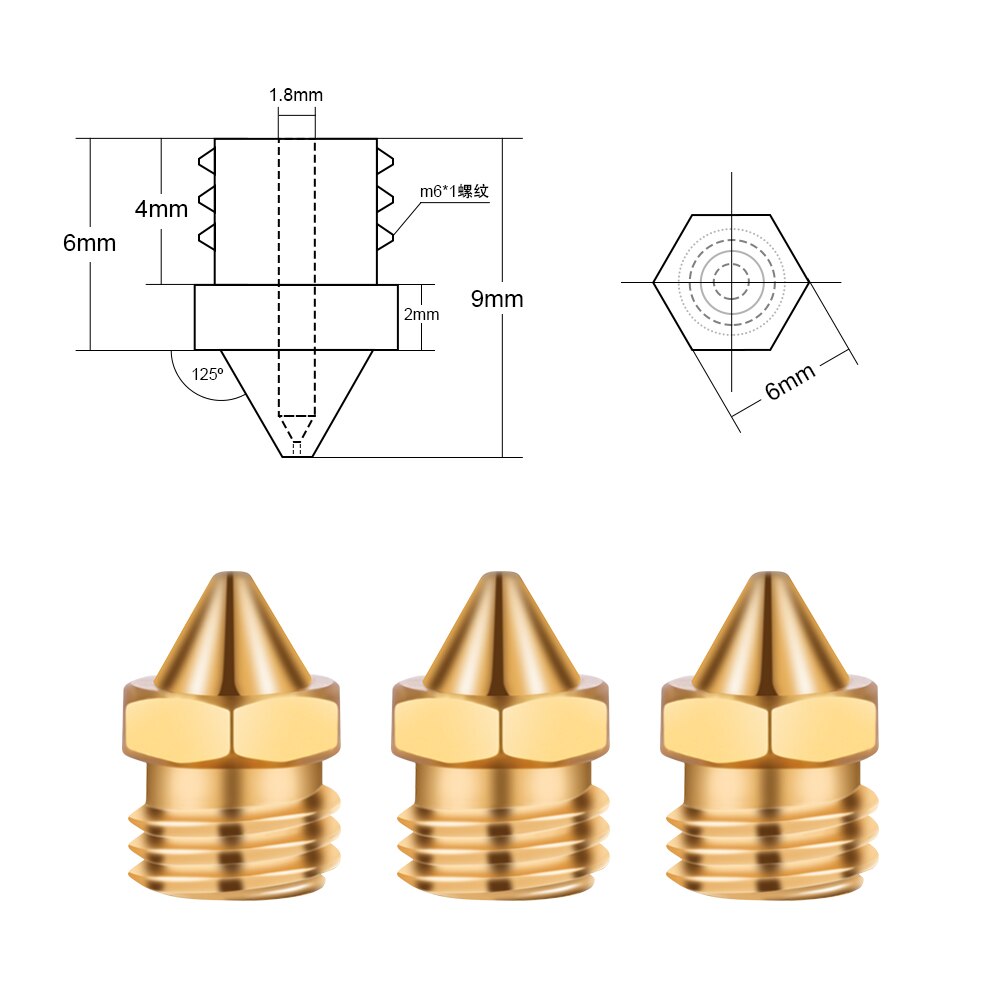 3 Stks/partij Messing Nozzle Hotend Extruderspuitstuk Printkop 0.4/0.6/0.8Mm 3D Printer Deel Voor Sovol SV02 Creality CR-X 3D Printer