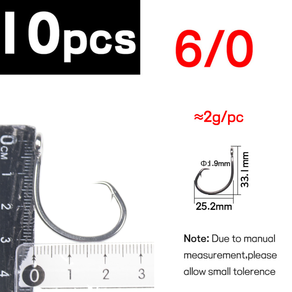 Elllv-anzuelo circular de acero inoxidable para pesca en agua salada, anzuelo de cebo de juego grande para pesca de curricán, atún, tiburón, 6/0 - 18/0: Blanco