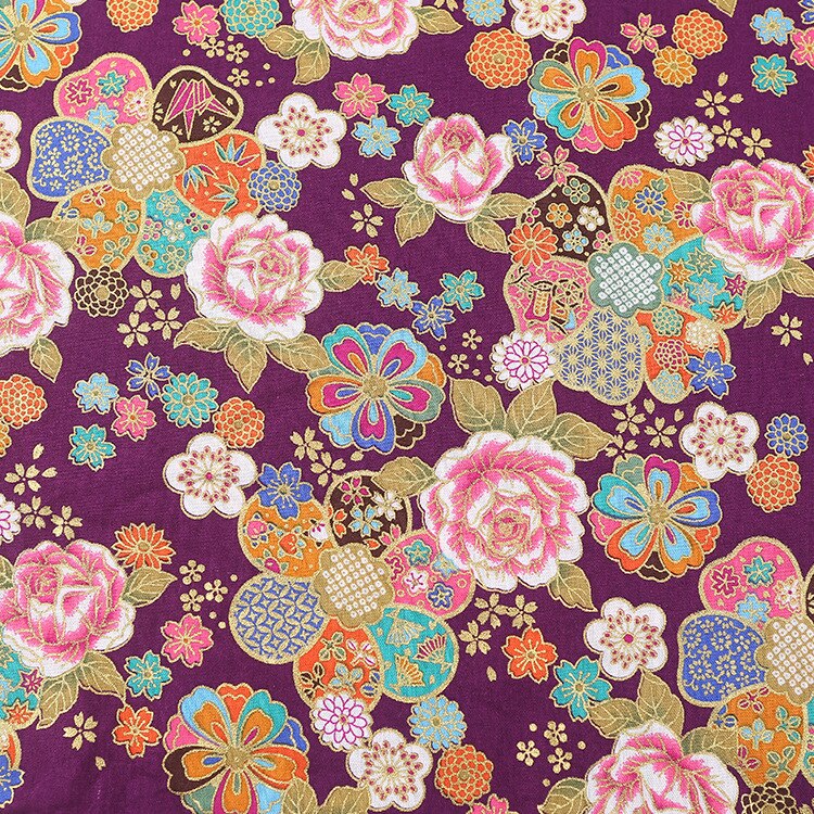 Tela de algodón estilo japonés para Kimono tela de cheongsam con estampado de bronce para bolso, vestido, retales, material textil para el hogar, 150x100cm: Fabric 1