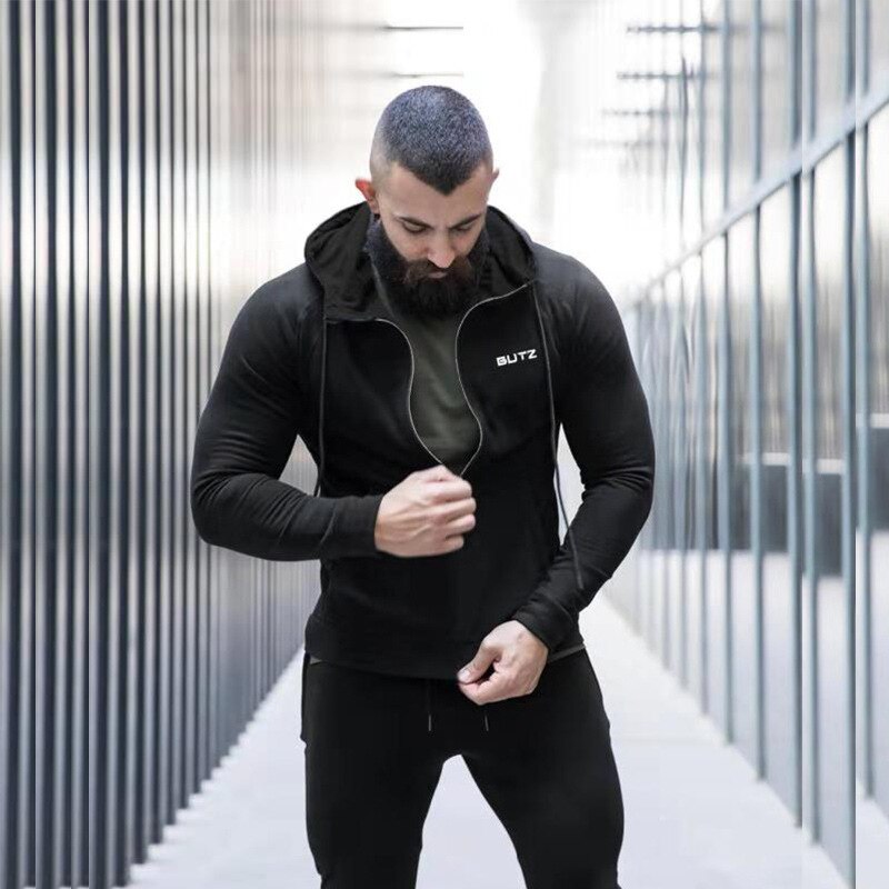 Muskel kondisjonstrening for menn løping sport basketball hettegenser ren bomull casual løs plus size trend hettejakke med glidelås