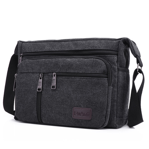 men messenger bags handbag single shoulder bag canvas material: Black