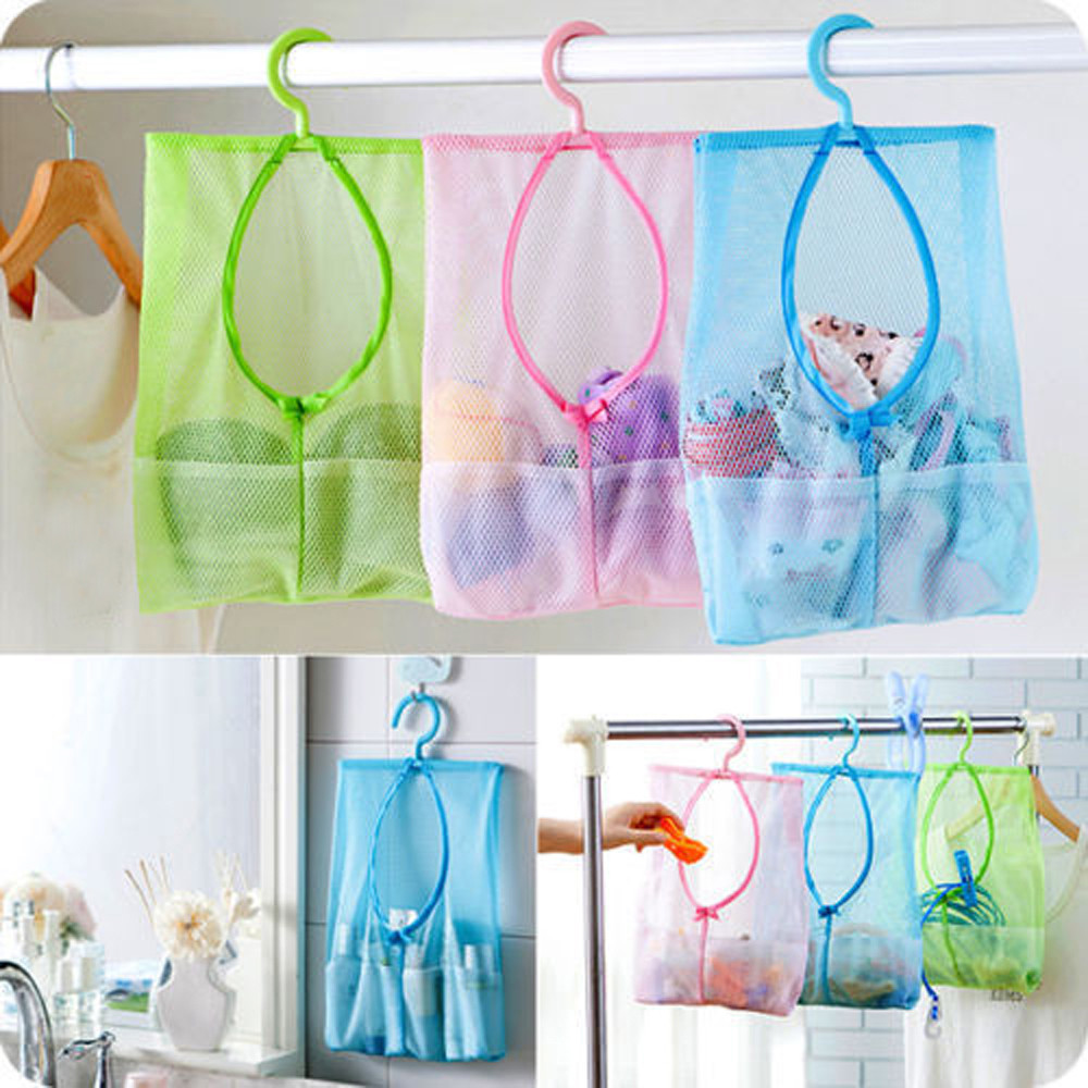 Cuarto de baño almacenamiento ropa de malla ganchos para bolsas bolsa organizadora para colgar ducha baño nueva ropa cosméticos champú ducha
