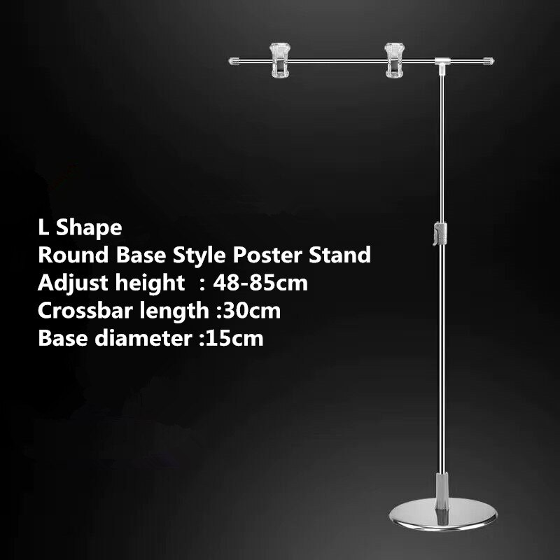 T-sign Adjustable Poster Stand Stainless Steel Advertising Display Banner Stand Holder Store Counter Display With Clip: 5