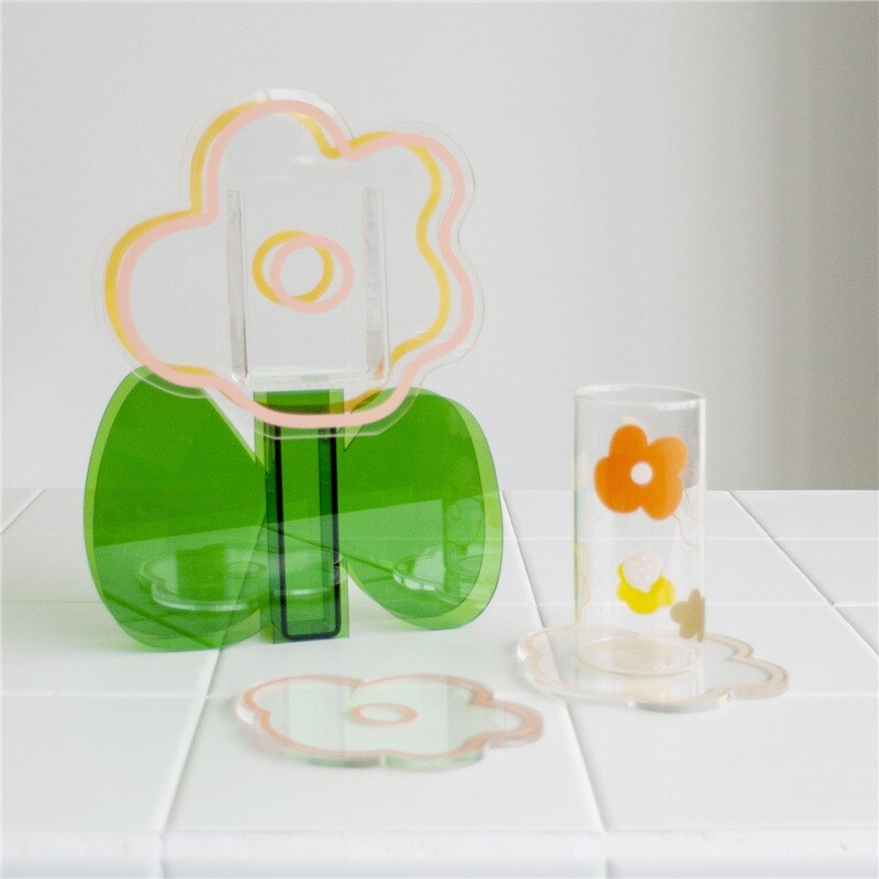 Posavasos acrílico transparente de estilo coreano, posavasos Multicolor con de flores, frutas y animales, herramientas de cocina y hogar, 1 Uds.