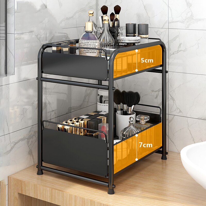 2-Tier Under Sink Cabinet Organizer with Sliding Storage Drawer Desktop Organizer for Kitchen Bathroom Countertop Rack Supplies