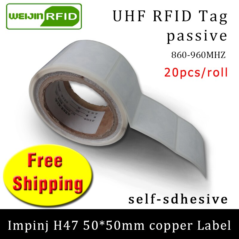 Uhf rfid tag etiqueta impinj h47 etiqueta de cobre imprimível 915mhz868mhz epc6c 20 pçs frete grátis adesivo etiqueta rfid passiva