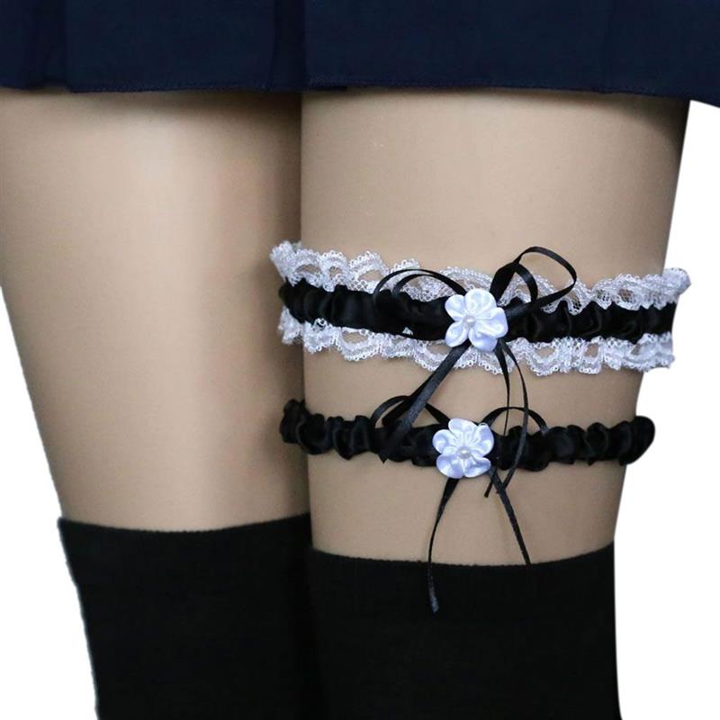 2Pcs Wedding Bridal Lace Garter Set Women Girls Elastic Floral Bow Leg Ring Belts Leg Garters: NO.3