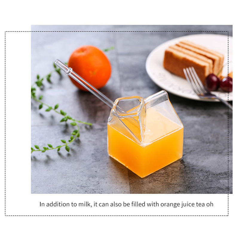 Botella de cristal de leche americana, media pinta, creativa, cartón, taza de cristal para café, vaso de jugo de vidrio, Artesanías hechas a mano puro