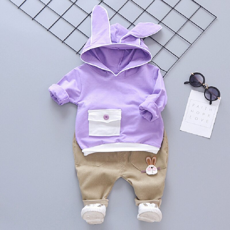 Katoenen Baby Kleding Pak Kinderen Pak Baby Jongen Meisje 2 Stuks Oor Konijn Kinderen Hooded Lange Mouwen Cartoon Pak baby Pak