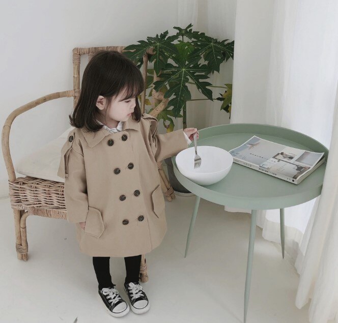 Cultiseed Baby Girls Trench Coats Children Solid Color Double Breasted Long Trench Outerwear Baby Kids Long Sleeve Coat Top