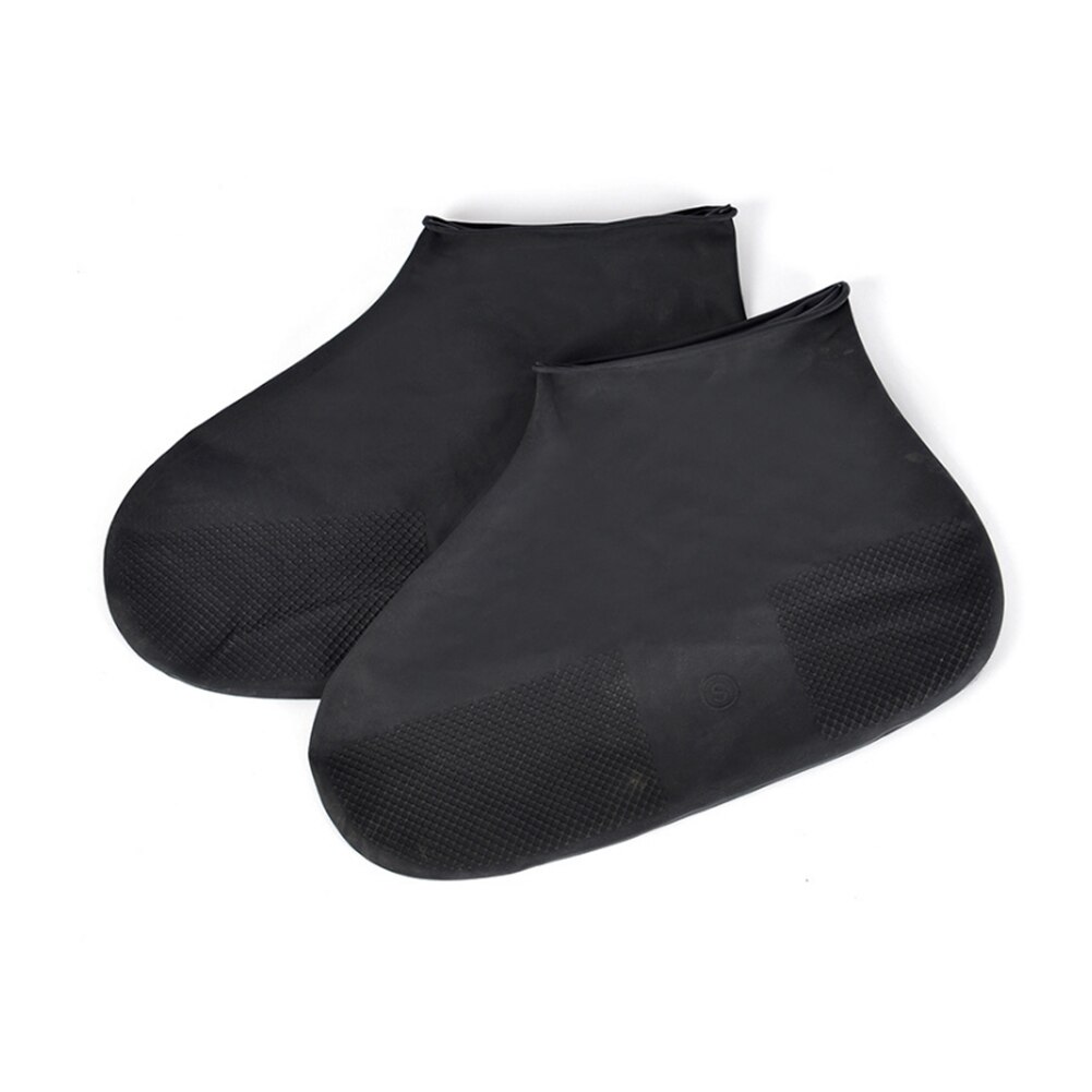 1 par vattentätt skoskydd unisex utomhus regniga dagar stövlar överdrag latex material skydd förtjockat halkskydd regnfotskydd: Svart / M