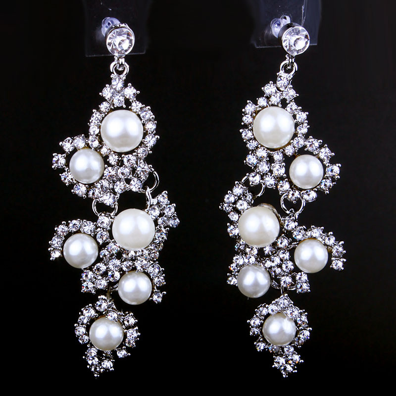 Charmante Bruid Verse Parel Sieraden Set Strass Kettingen Stud Oorbellen Set Luxe Kostuum Sieraden Accessoire Voor Vrouwen