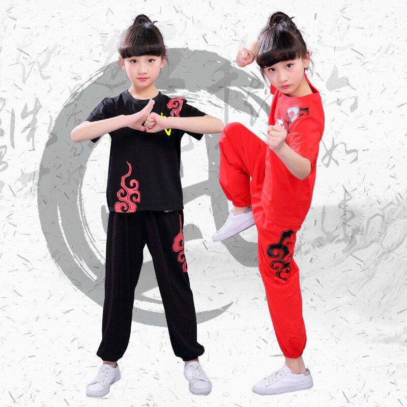 Kinderen Chinese Traditionele Korte Mouwen Wushu Kleding Vechtsport Uniform Kung Fu Pakken voor Meisjes Jongens Ochtendgymnastiek Kleding