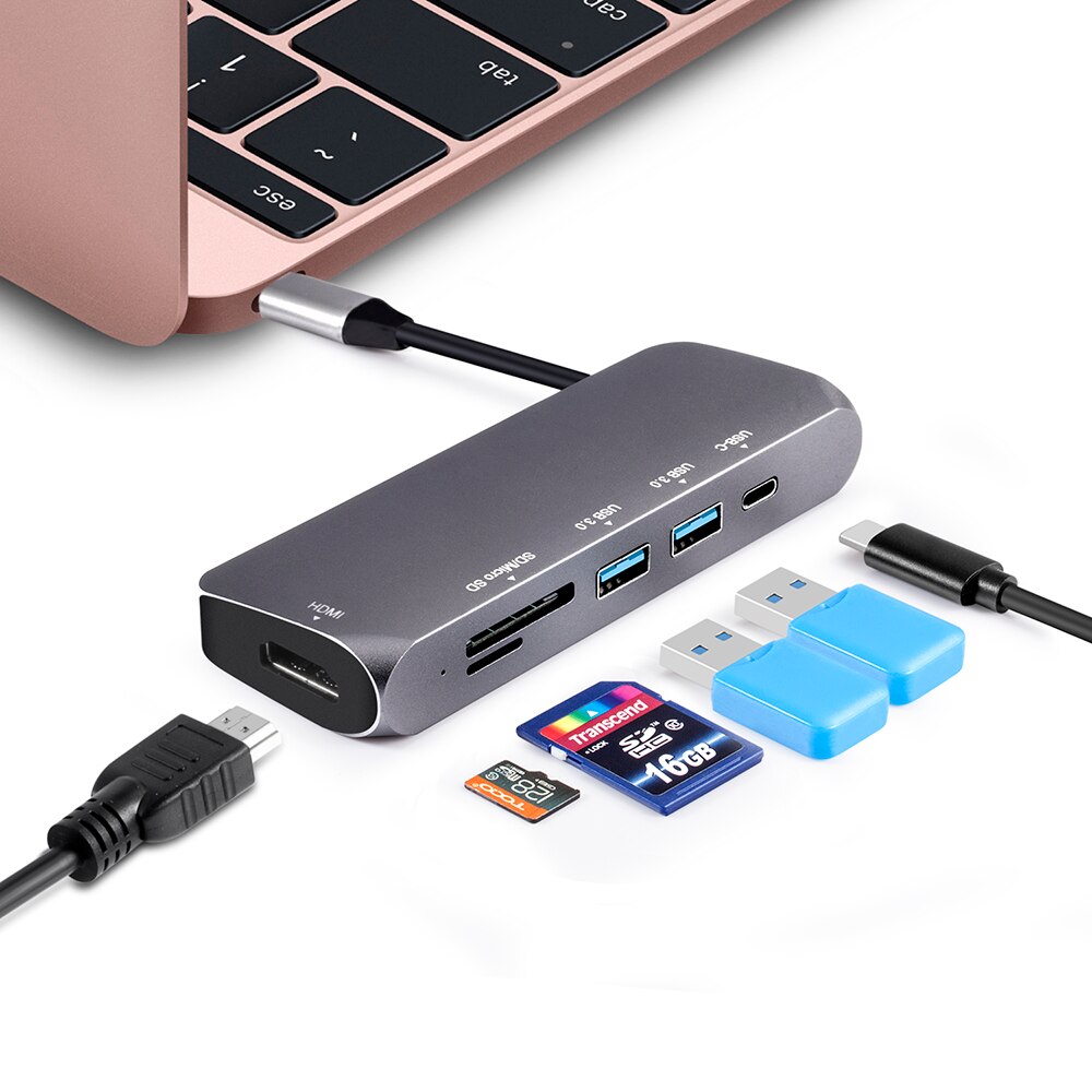 type -c 6 i 1 dokking hdmi 4k usb 3.0*2 sd/ mikro sd-leser type-c frakt  pd 60w