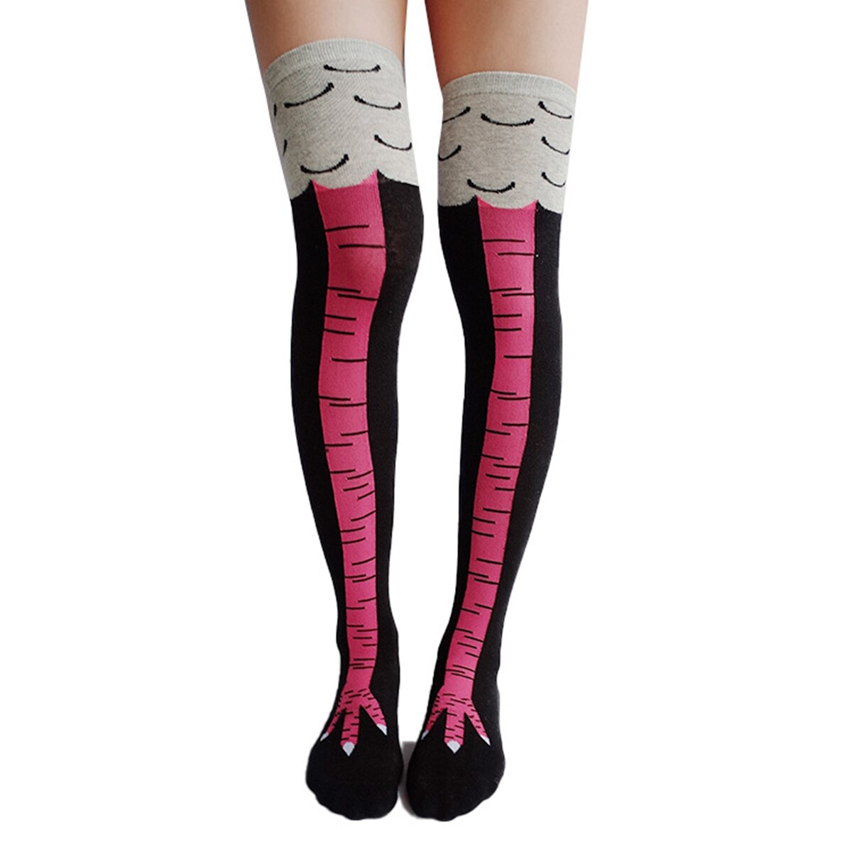 Nouveaux bas de poulet créatifs pour femmes | Chaussettes avec bout imprimé de poulet, chaussures à la pour femmes, dessin animé en 3D, haut de cuisse, pieds de poulet,: Rose red