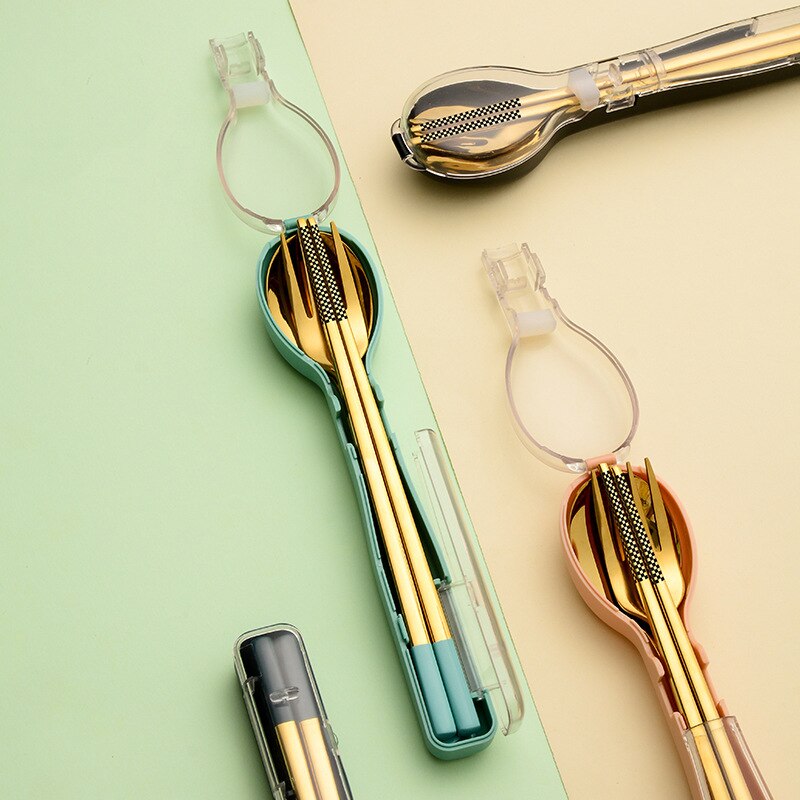 304 Stainless Steel Chopsticks Spoon fork Set Cutlery Set Flatware Set Tableware Soup Spoon Portable Cultery With Box