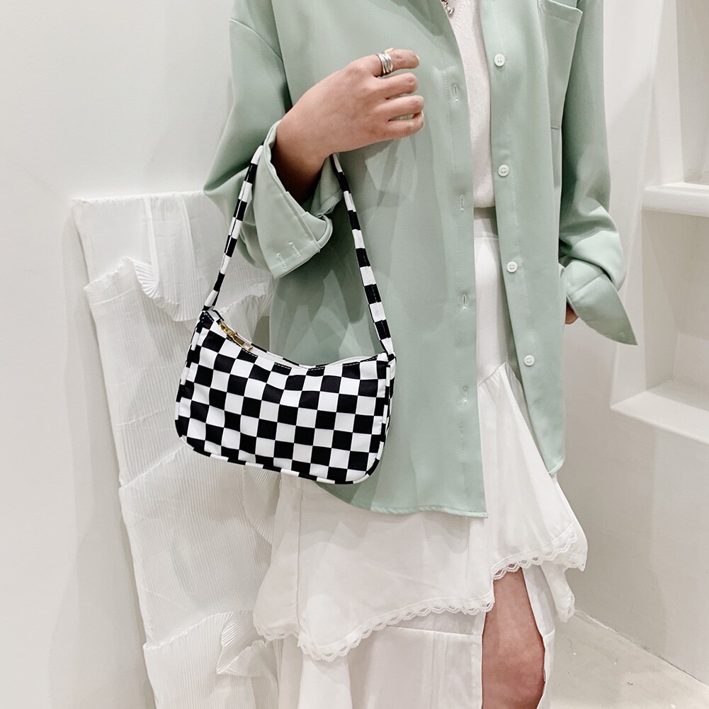 Nylon retro rutig dam leopardmönstrad avslappnad axel underarmsväskor för kvinnor 2022 trend tjejer shopper kvinnlig handväska