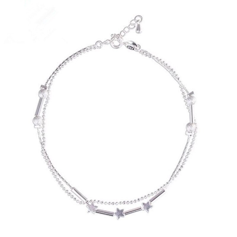 Kofsac 925 Sterling Zilveren Enkelbanden Voor Vrouwen Exquisite Ster Kleine Buis Ankle Chain Sieraden Meisje Zomer Beach Party