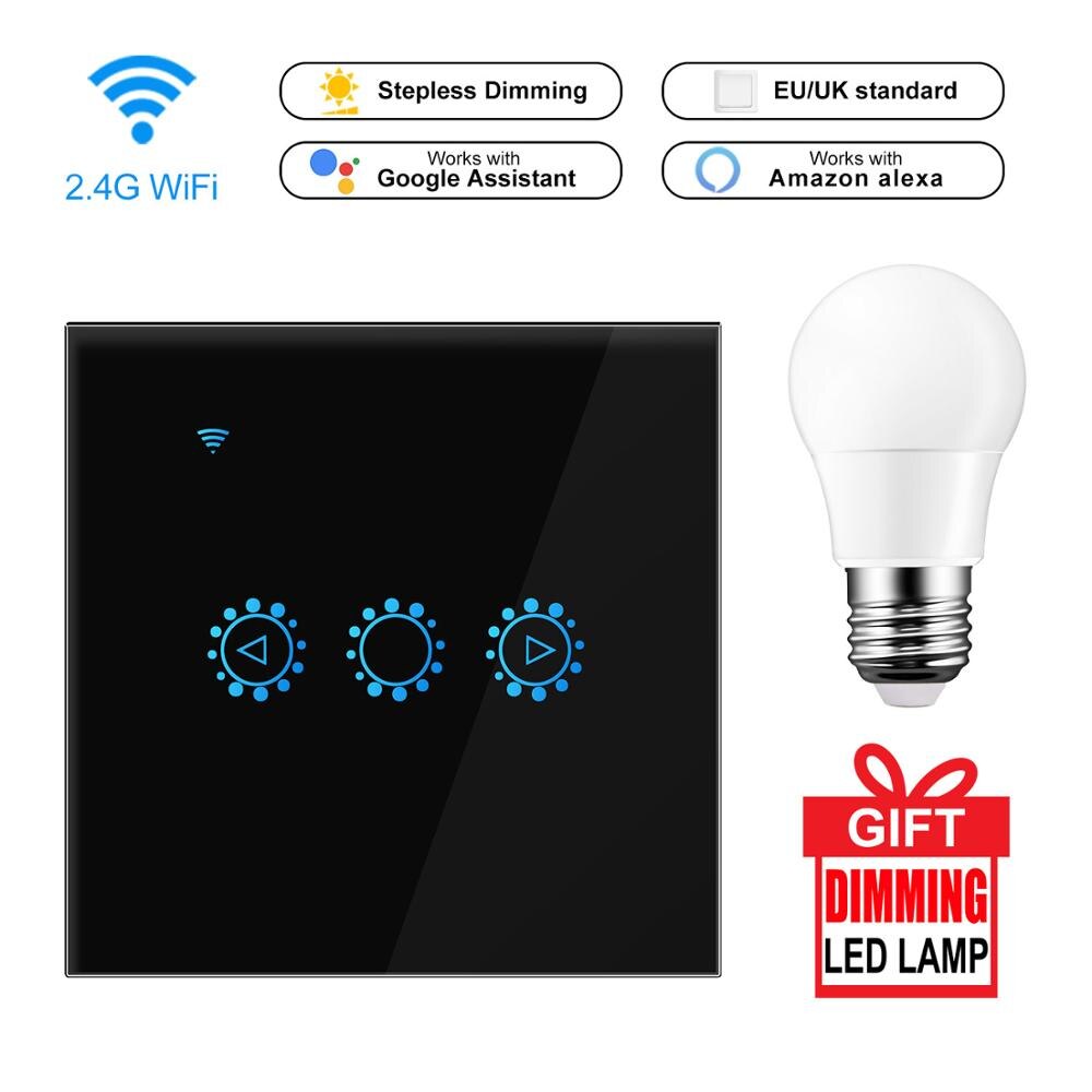 Dimmer Led 220 v Smart Ewelink Wifi interruptor Control táctil atenuador sin pasos con bombilla Compatible con Alexa Google asistente: 220v black