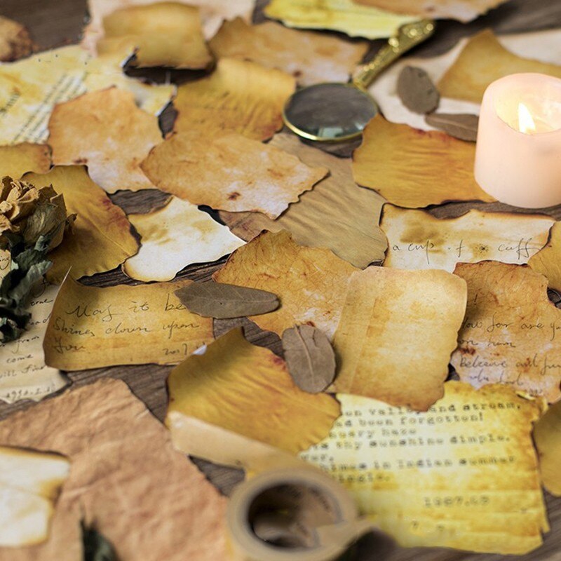 30pcs Retro One Page Of Old Paper Burnt Sticky Notes Agenda Planner Tool Index Sticky Memos Message Notes Scratch pad