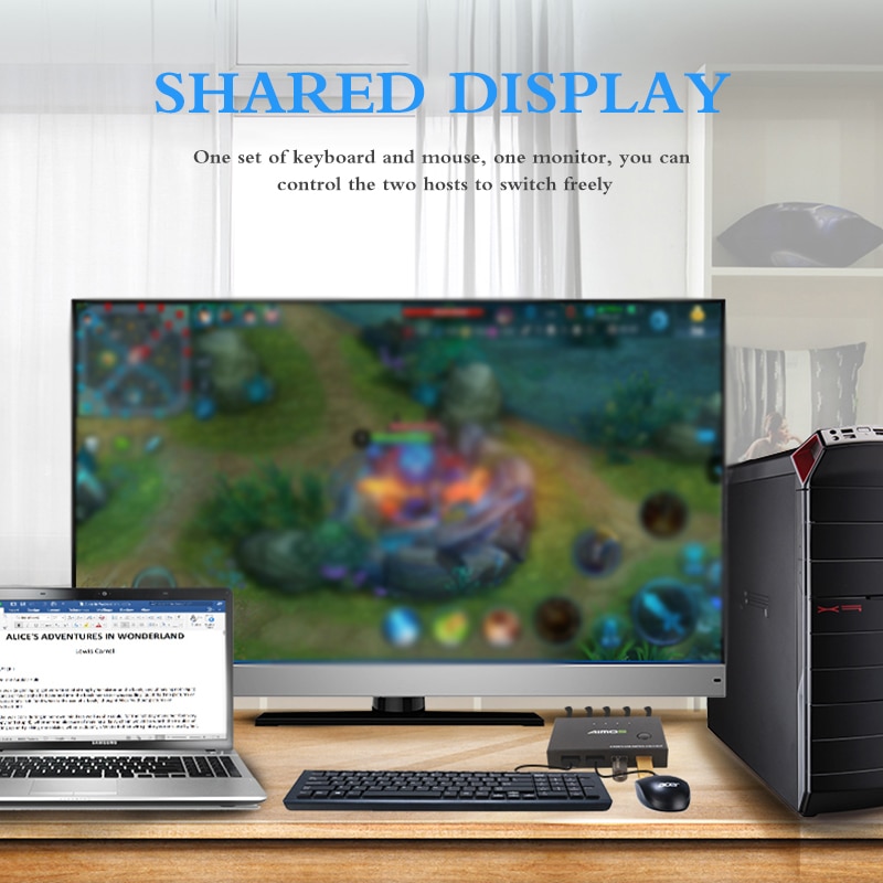 USB HDMI KVM Switcher 2 In 1 Out KVM Switch Box Video Display 4K USB Switch Splitter For 2 PC Sharing Keyboard Mouse