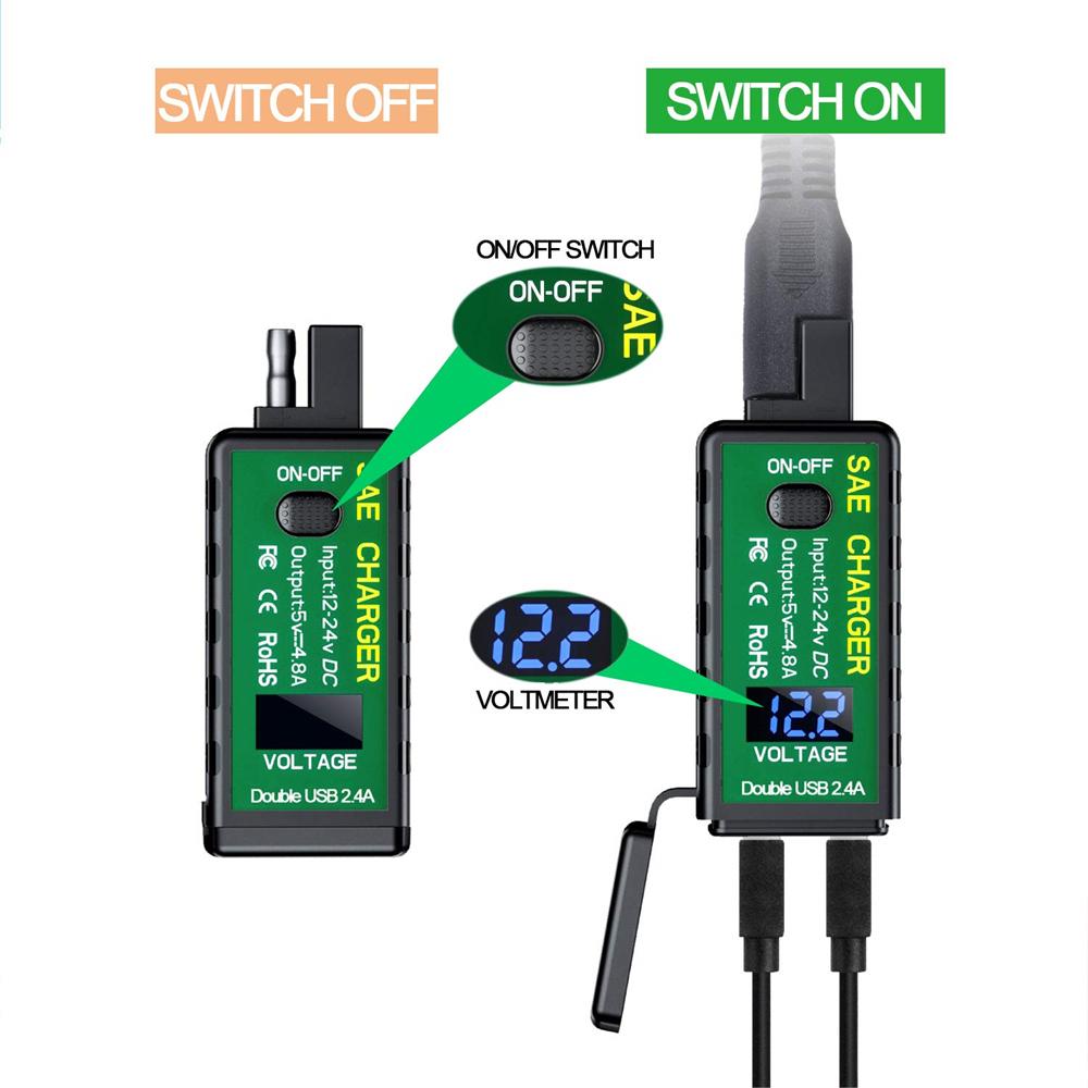 Adaptateur de chargeur USB TYPE-C étanche pour moto, 3,1a/4,8a, SAE vers USB, avec interrupteur marche/arrêt pour téléphone, GPS, prise d&#39;alimentation