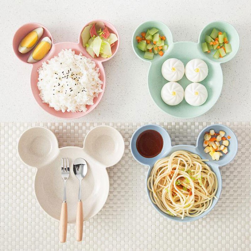 Baby Servies Cartoon Kids Verdeeld Kom Food Grade Eco Tarwe Stro Kinderen Plaat Babyvoeding Servies Eten Gerechten