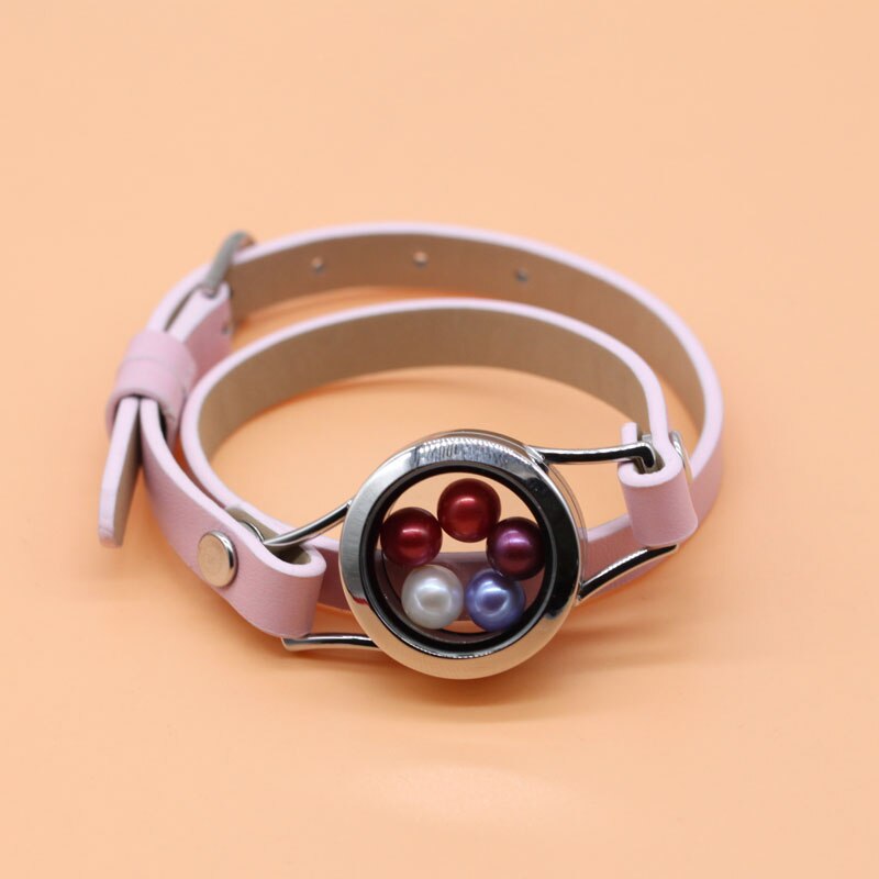 Leer Warp Armband 316L Rvs Parels Medaillon Drijvende Medaillon Voor Vrouwen 9 Kleuren Twist Glazen Medaillon: B3-1065-3