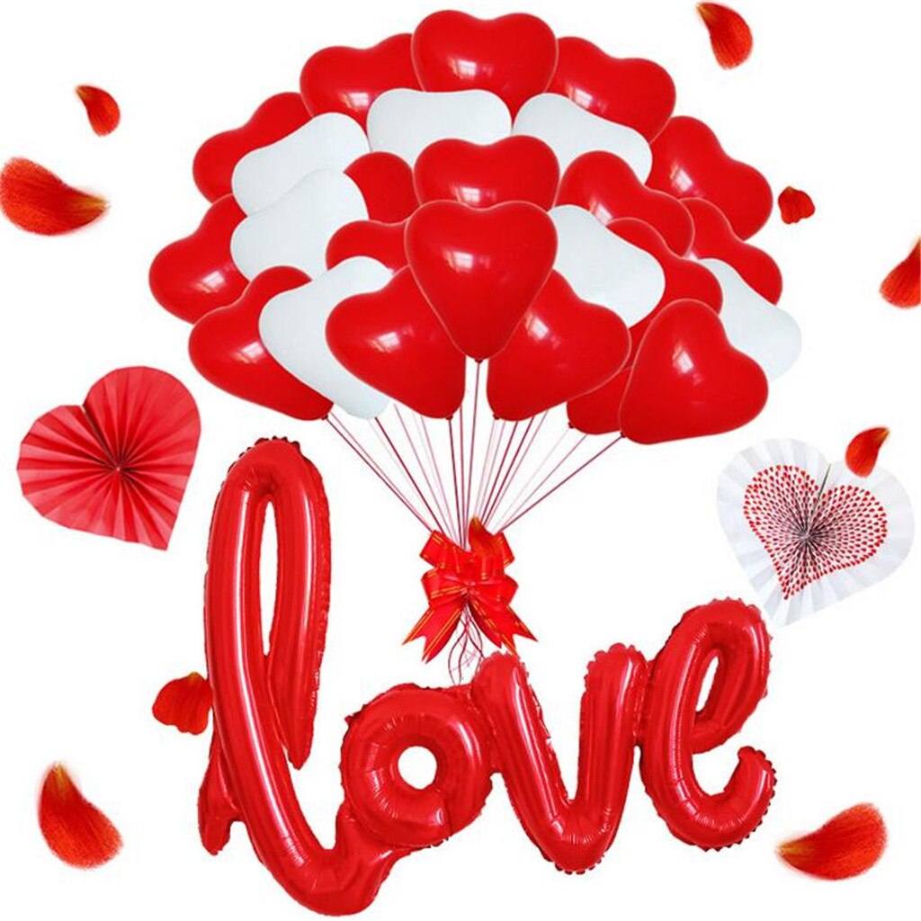 12 Inch Hartvormige Latex Ballonnen Papier Fan Valentijn Liefde Vorm Brief Ballonnen Roze Rood Set Decoratie Mode