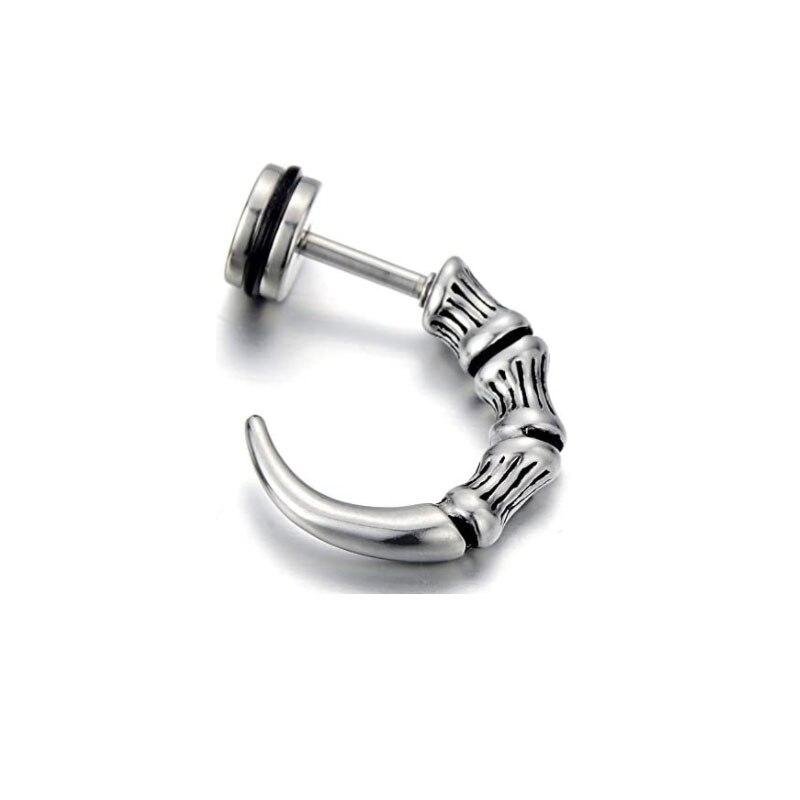 1 Pair of Retro Style Half Ring Claw Tail Stud Earrings Men&#39;s Stainless steel Screw Back Hip hop Rock Party Jewelry: Steel 1 pcs