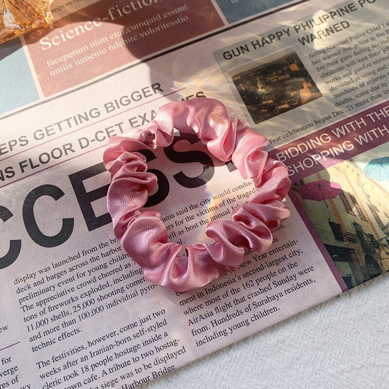 1Pc Elastic Hairbands Hair Tie for Women Satin Scrunchies Stretch Ponytail Holders Handmade Heandband Hair Accessories: dark pink-A
