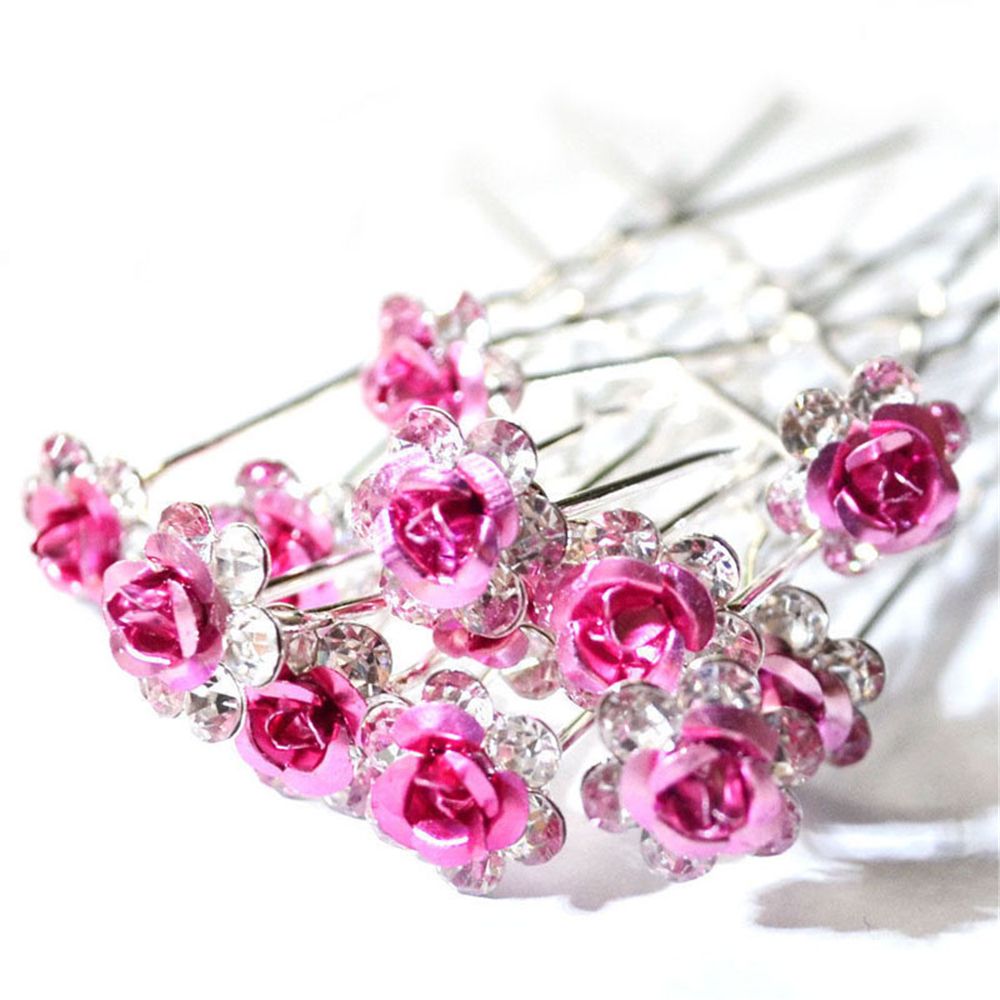 20 piezas Chic cristal Rosa flor horquillas Boda nupcial horquillas dama de honor joyería Mujer Accesorios para el cabello