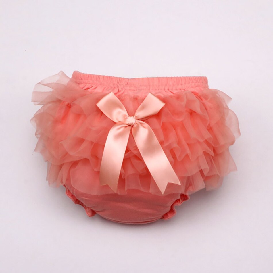 Ropa interior de algodón para bebé, pantalones cortos con de lazo, bombachos con volantes de encaje para niña pequeña: D / 18 meses