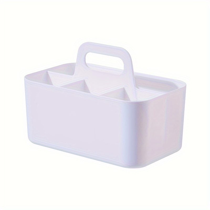 Cesta de almacenamiento de plástico con asa, caja de almacenamiento portátil para lápices y papelería, organizador de clasificación de escritorio con 5 compartimentos: Blanco